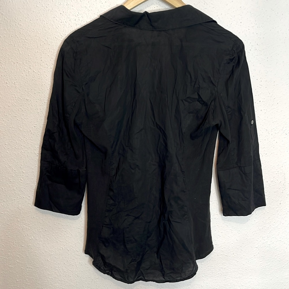 James Perse Contrast Ribbed Pannel Button Down Black Blouse Size 3 - Picture 4 of 7